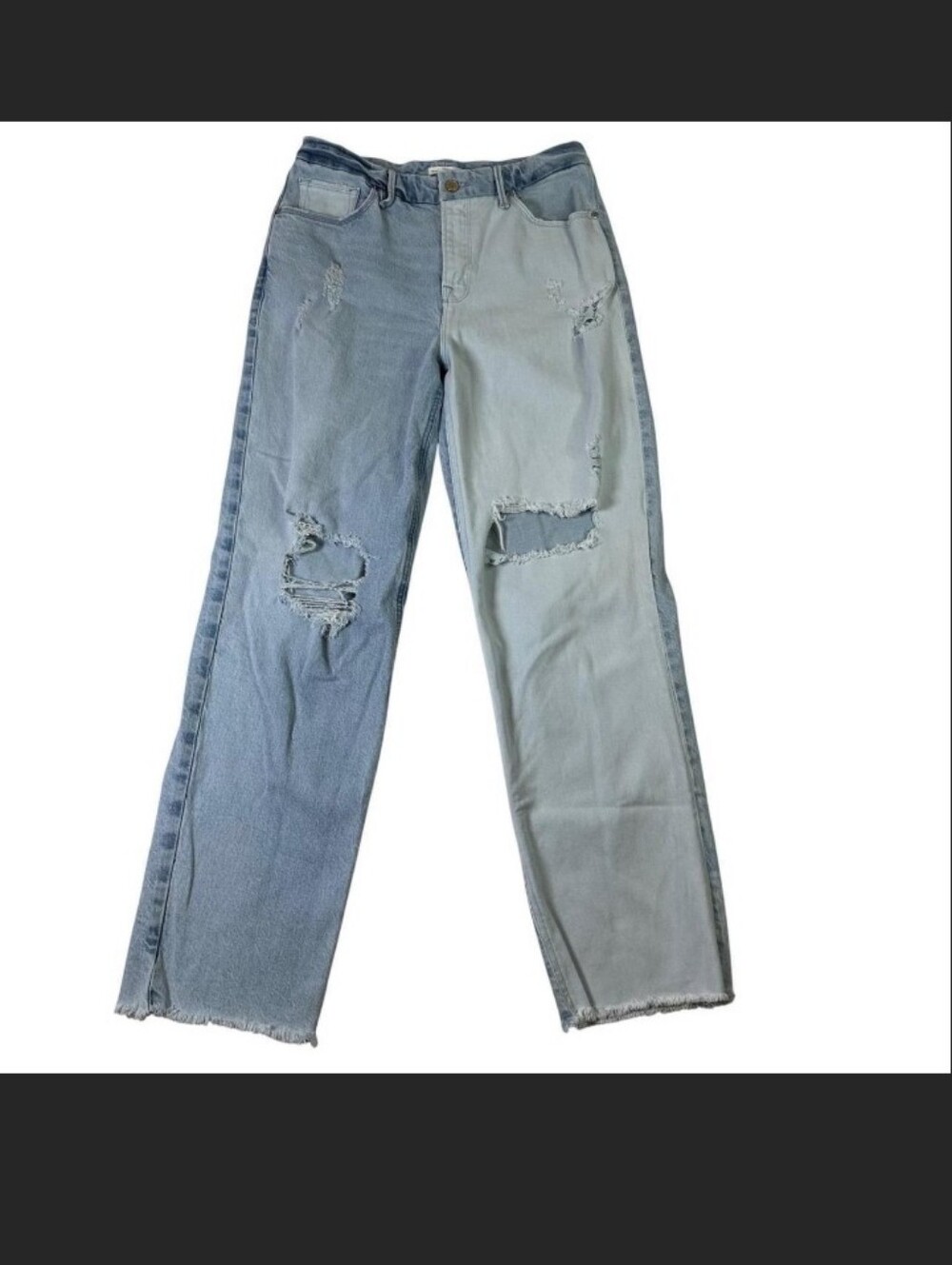 Rare Good American High Rise Two Tone Wide Leg Distressed Y2K Blue Jeans 29 / 8